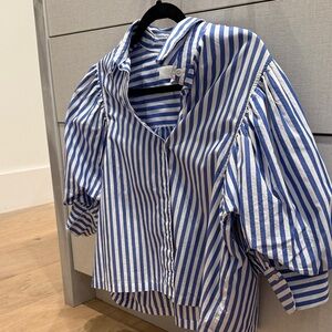 Zara Blue and White Striped Button Down Shirt
